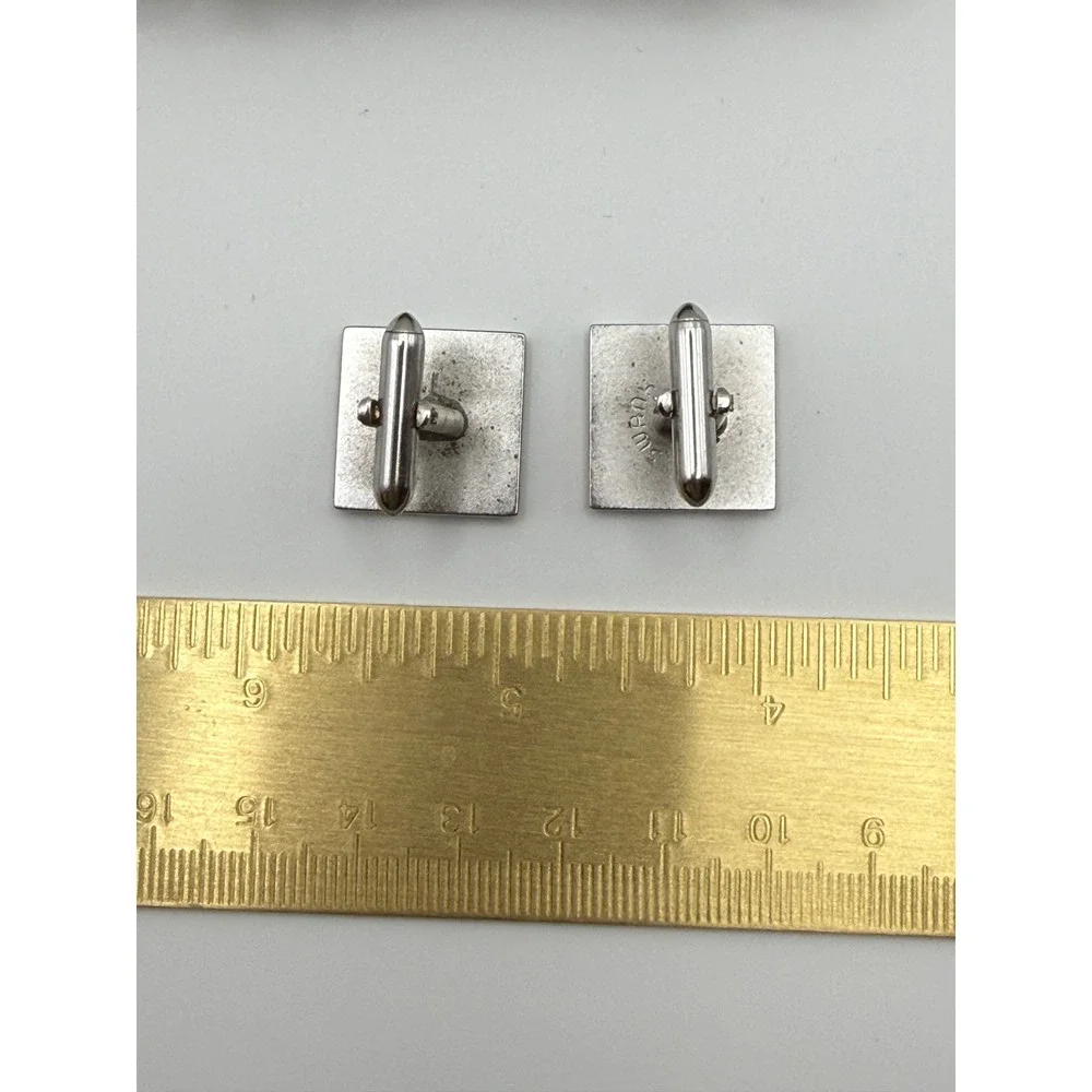 Swank Cufflinks OS Vintage Silver Tone Geometric Greek Key Art Deco Square MCM